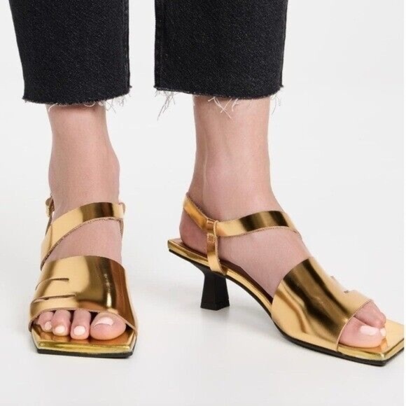 Ganni gold leather kitten heel sandals - size 40 / US 9 - Picture 4 of 8